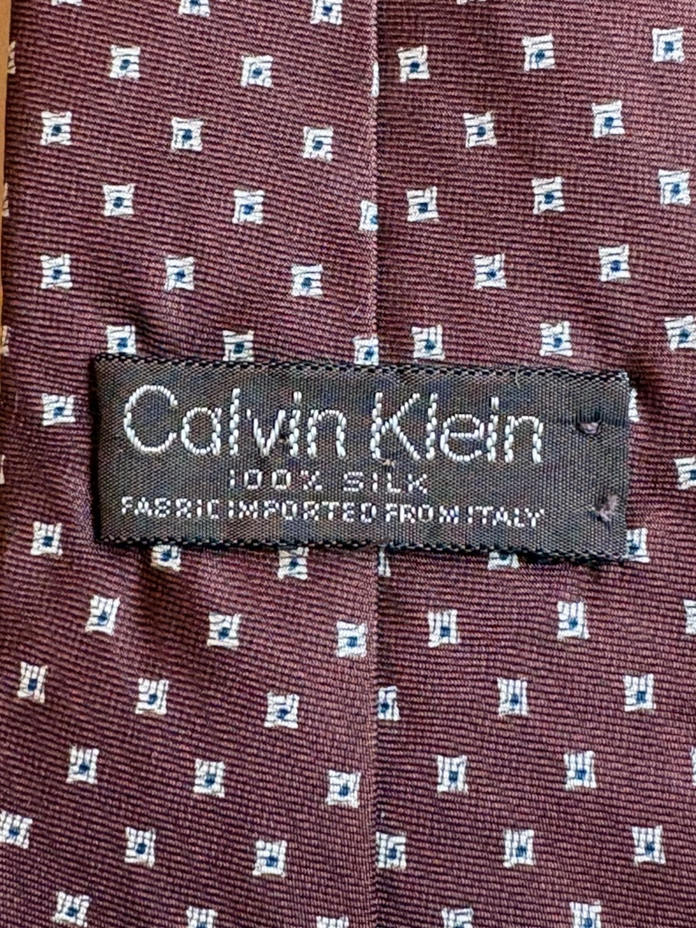 Calvin Klein Brown Silk Geometric Micro-Pattern Men's Tie